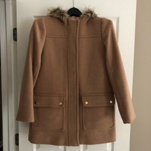 Jcrew Brown Tan Vail Parka Fur Wool Coat sz 4 Medium